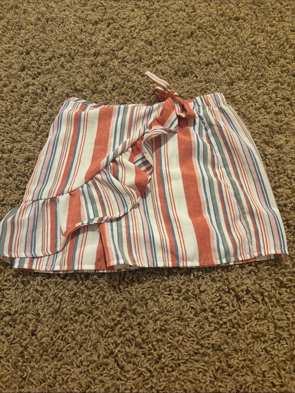 Striped Ruffle Wrap Skirt in Coral and White for Kids